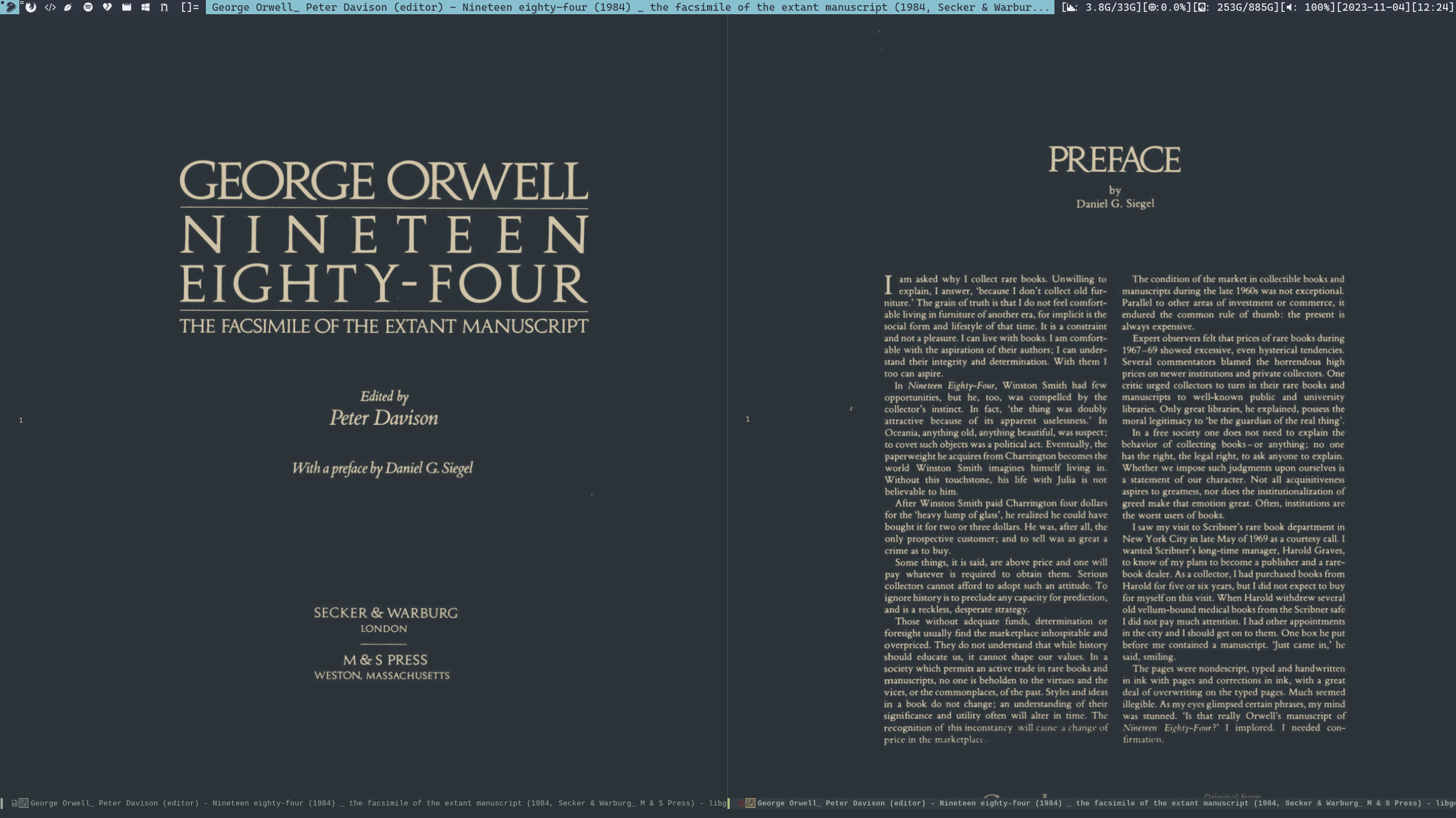 emacs reading george orwell 1984